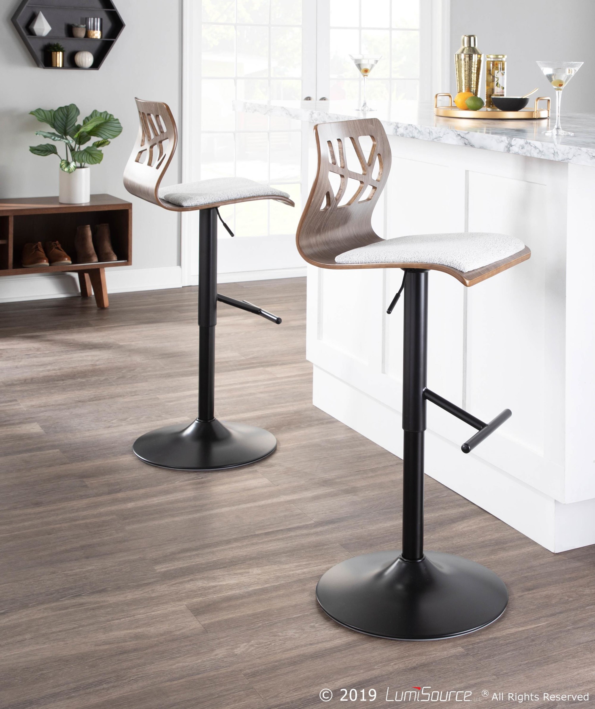 Folia Mid-Century Modern Swivel Adjustable Barstools Light Grey (Set of 3) (Set of 3) 3 Folia Mid-Century Modern Swivel Adjustable Barstools Light Grey (Set of 3) (Set of 3) - Image 3