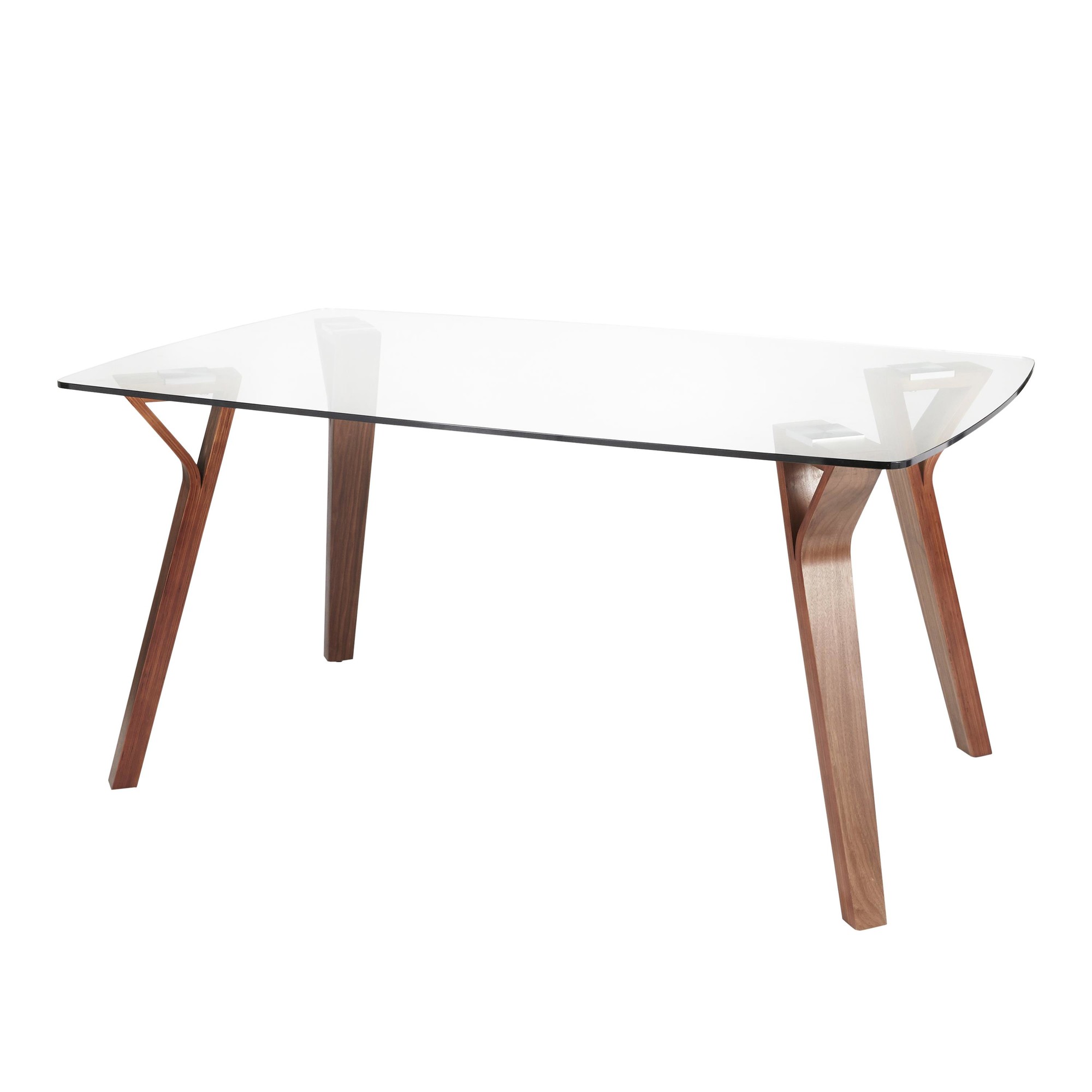 Folia Mid-Century Modern Walnut Wood Glass Dining Table 5 Folia Mid-Century Modern Walnut Wood Glass Dining Table - Image 5