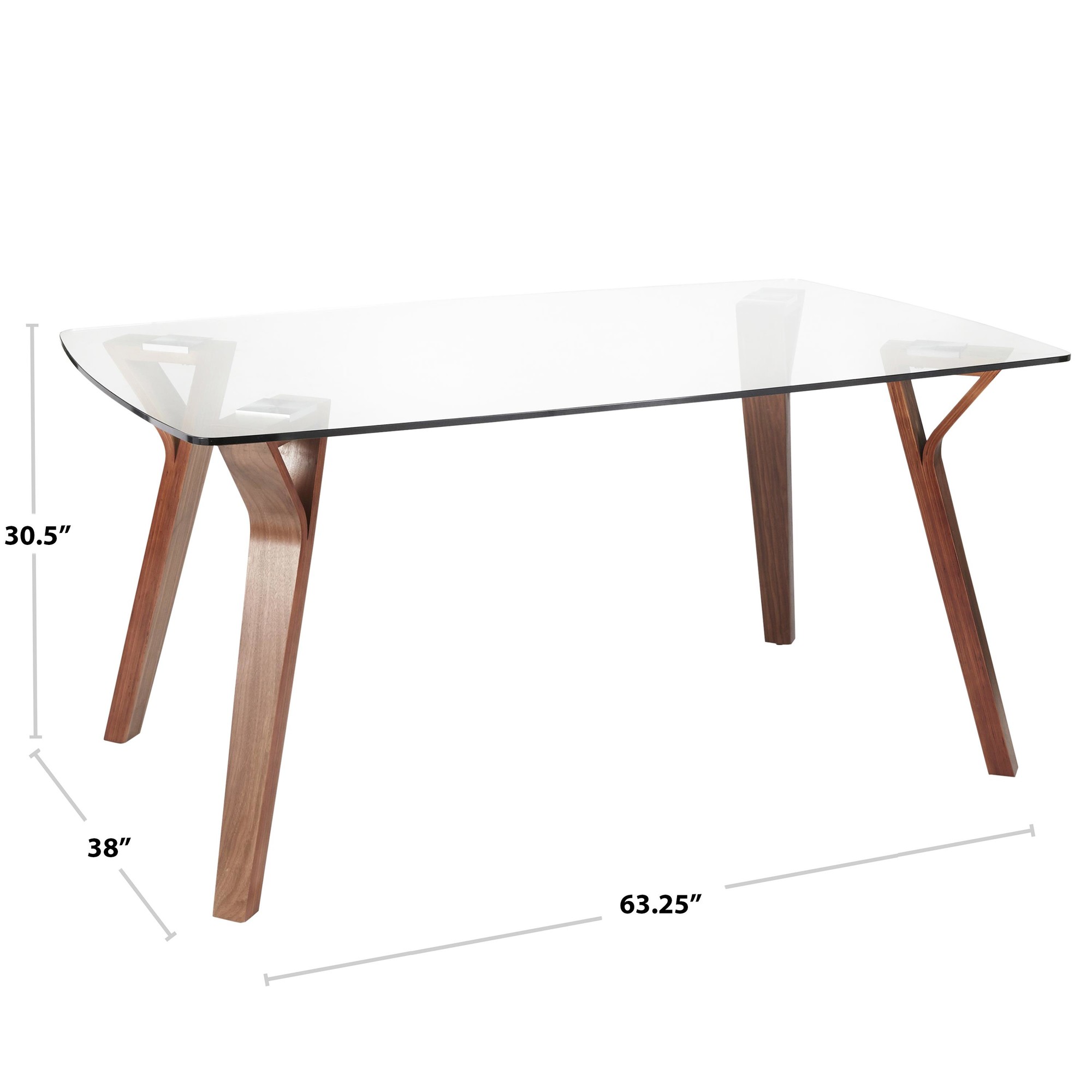 Folia Mid-Century Modern Walnut Wood Glass Dining Table 9 Folia Mid-Century Modern Walnut Wood Glass Dining Table - Image 9