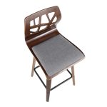 Folia Mid-Century Modern Walnut Wood Light Grey Counter Stools (Set of 2)