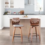 Folia Mid-Century Modern Walnut Wood Light Grey Counter Stools (Set of 2)