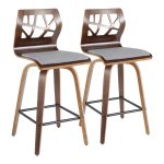 Folia Mid-Century Modern Walnut Wood Light Grey Counter Stools (Set of 2)