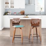 Folia Mid-Century Modern Walnut Wood Teal Counter Stools, 26-Inch (Set of 2) 18 Folia Mid-Century Modern Walnut Wood Teal Counter Stools, 26-Inch (Set of 2)