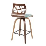 Folia Mid-Century Modern Walnut Wood Teal Counter Stools, 26-Inch (Set of 2) 27 Folia Mid-Century Modern Walnut Wood Teal Counter Stools, 26-Inch (Set of 2)