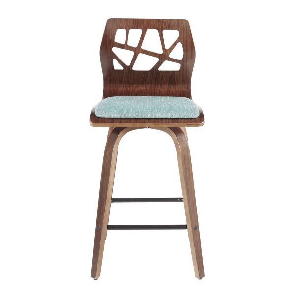 Folia Mid Century Modern Walnut Wood Teal Counter Stools 26 Inch Set of 2 12