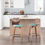 Folia Mid-Century Modern Walnut Wood Teal Counter Stools, 26-Inch (Set of 2) 17 Folia Mid-Century Modern Walnut Wood Teal Counter Stools, 26-Inch (Set of 2)