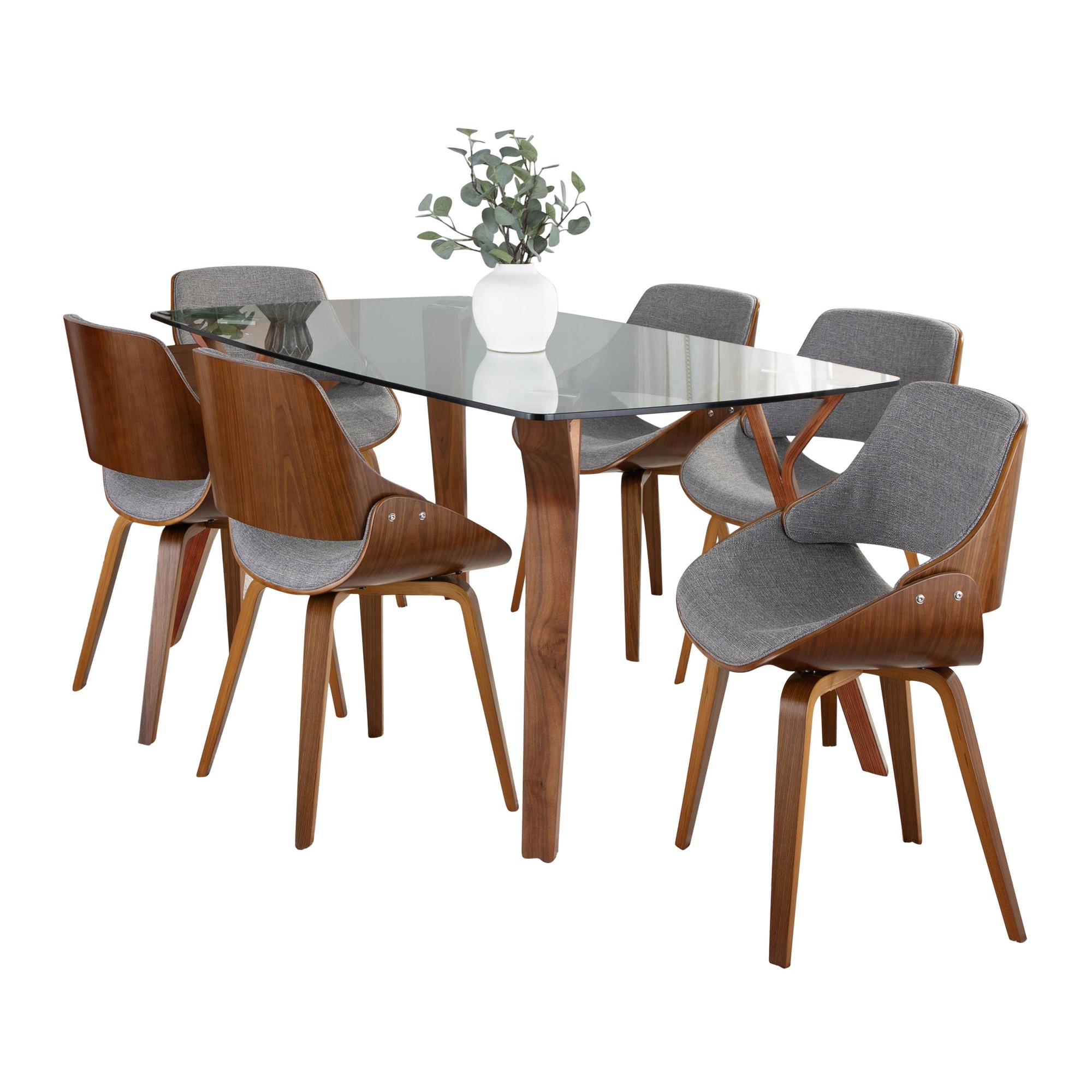 Folia Mid-Century Modern Walnut Wood and Glass Dining Set 2 Folia Mid-Century Modern Walnut Wood and Glass Dining Set - Image 2