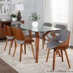 Folia Mid-Century Modern Walnut Wood and Glass Dining Set 7 Folia Mid-Century Modern Walnut Wood and Glass Dining Set
