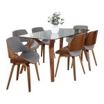 Folia Mid-Century Modern Walnut Wood and Glass Dining Set 9 Folia Mid-Century Modern Walnut Wood and Glass Dining Set