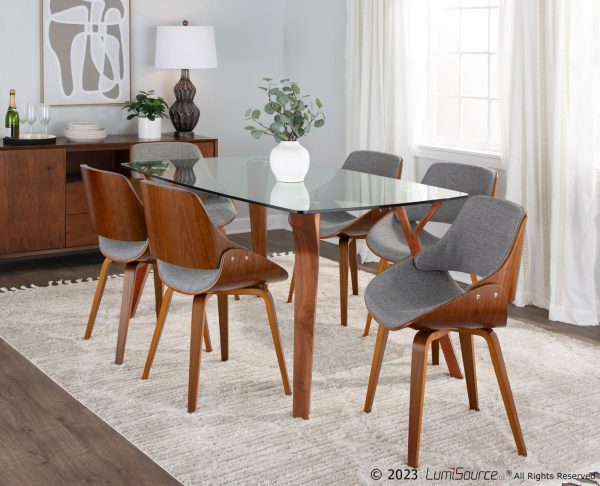 Folia Mid Century Modern Walnut Wood and Glass Dining Set