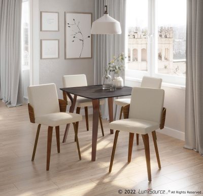 Folia Mid-Century Modern Walnut and Black Marble Dinette Table