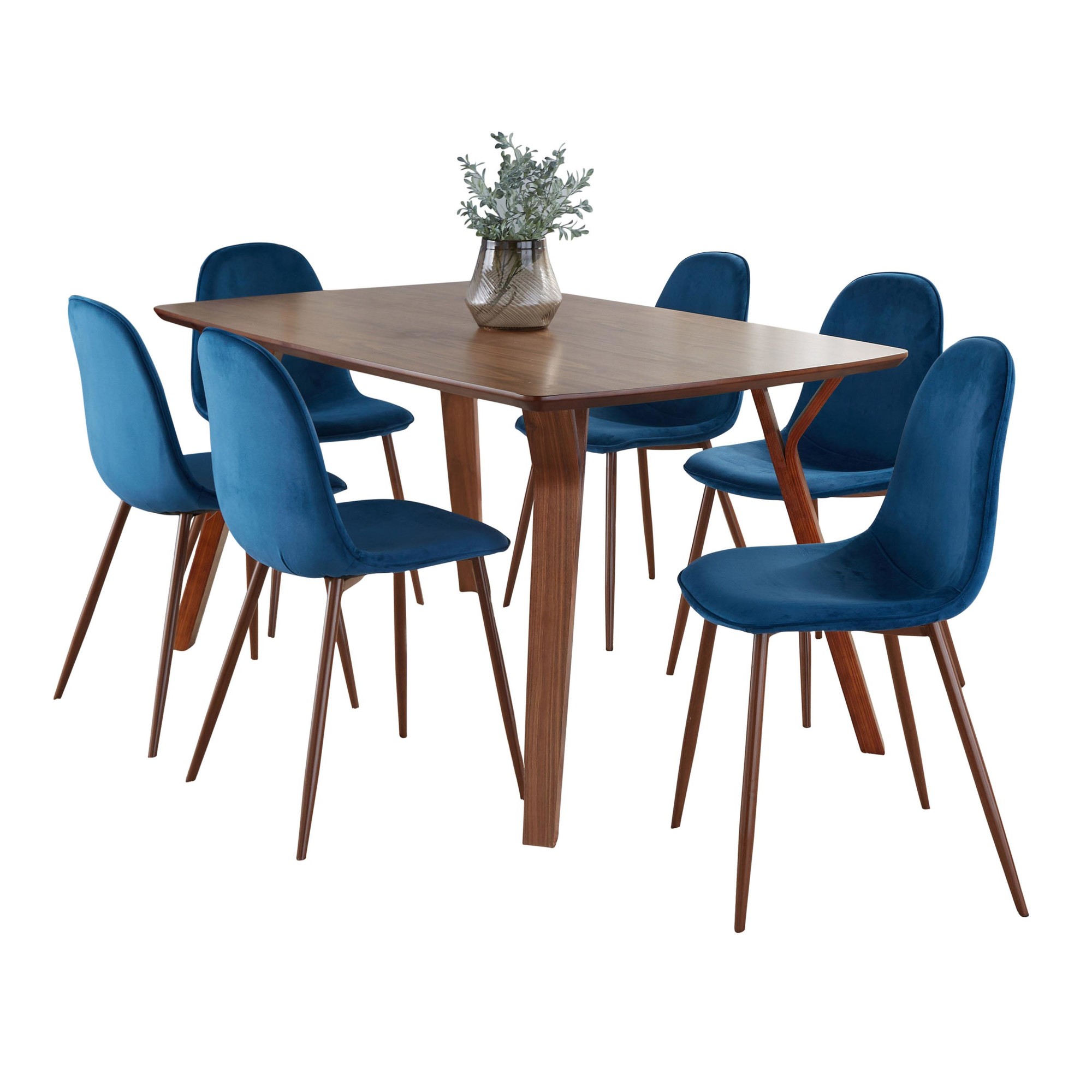 Folia Mid-Century Modern Walnut and Blue Dining Set 2 Folia Mid-Century Modern Walnut and Blue Dining Set - Image 2
