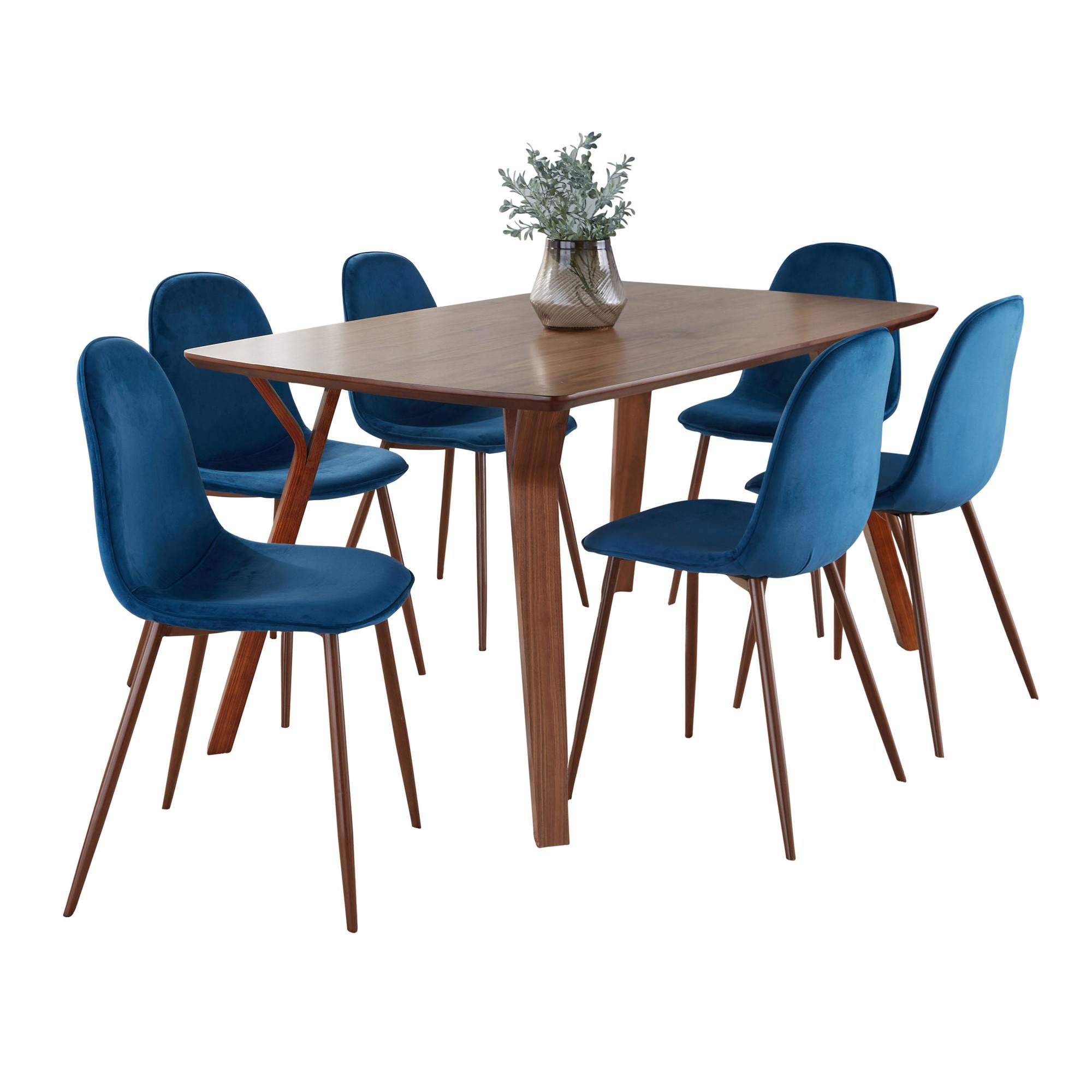 Folia Mid-Century Modern Walnut and Blue Dining Set 3 Folia Mid-Century Modern Walnut and Blue Dining Set - Image 3
