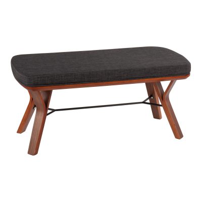 Folia Mid-Century Modern Walnut and Charcoal Fabric Bench