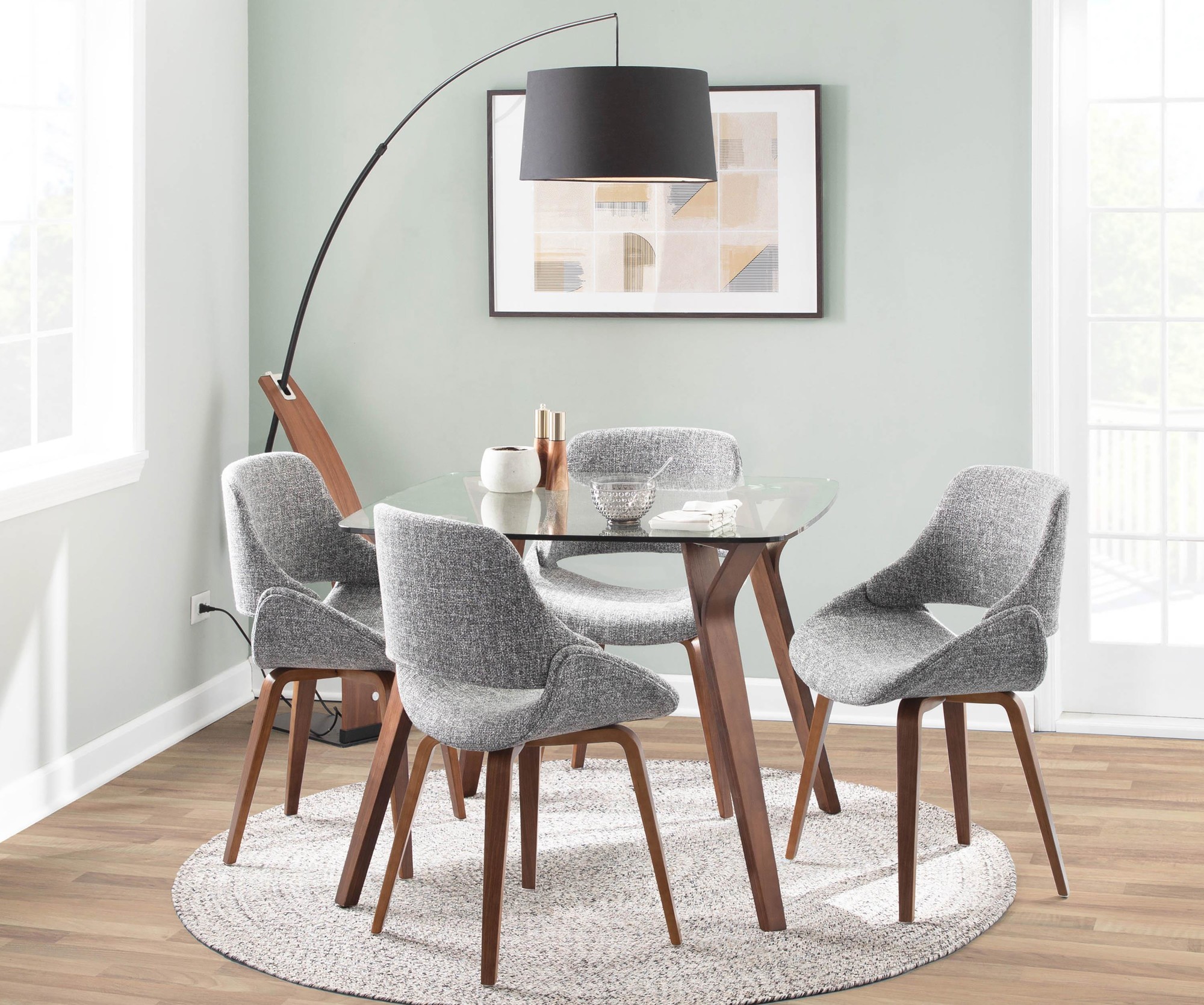 Folia Mid-Century Modern Walnut and Glass Dining Set (5 Piece) 2 Folia Mid-Century Modern Walnut and Glass Dining Set (5 Piece) - Image 2