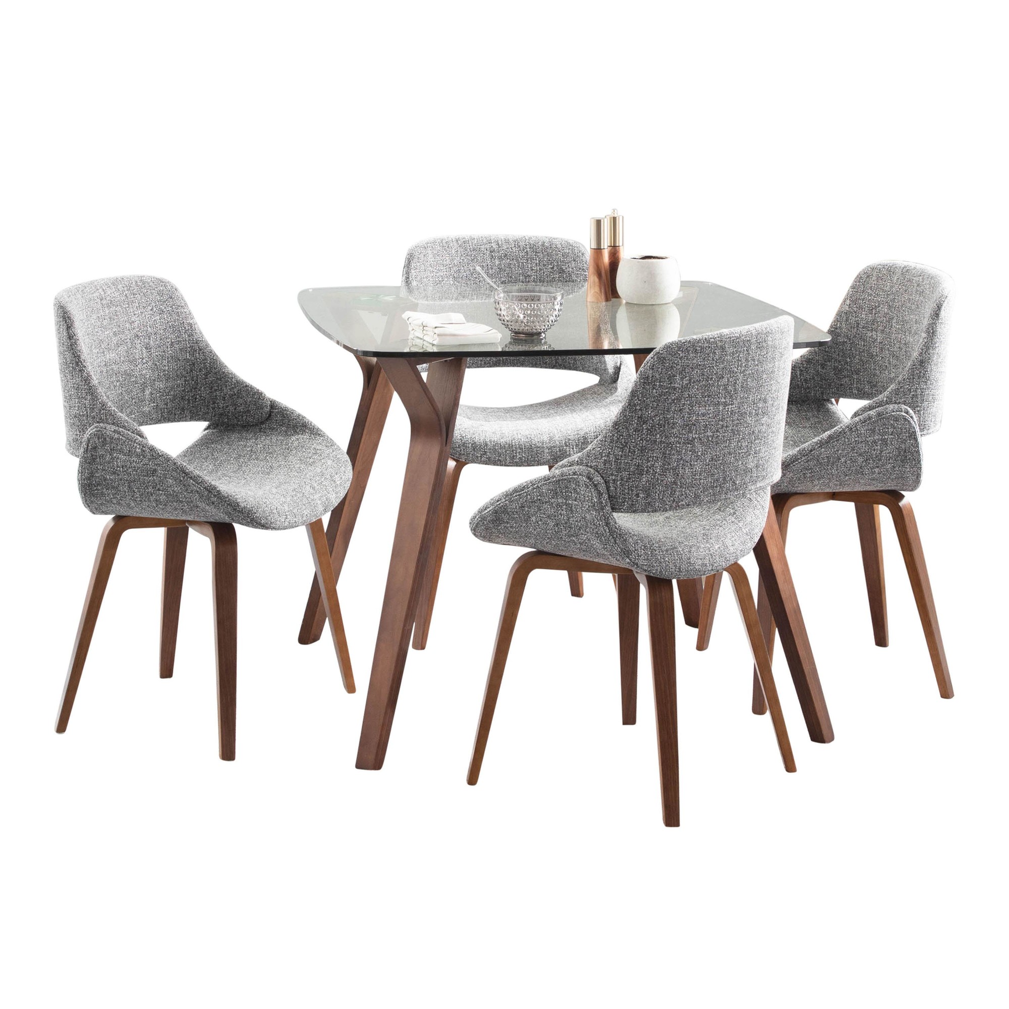 Folia Mid-Century Modern Walnut and Glass Dining Set (5 Piece) 4 Folia Mid-Century Modern Walnut and Glass Dining Set (5 Piece) - Image 4