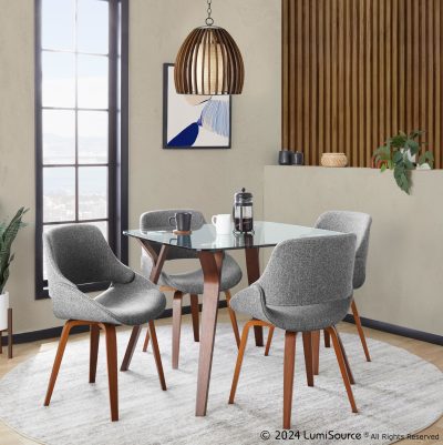 Folia Mid-Century Modern Walnut and Glass Dining Set (5 Piece)