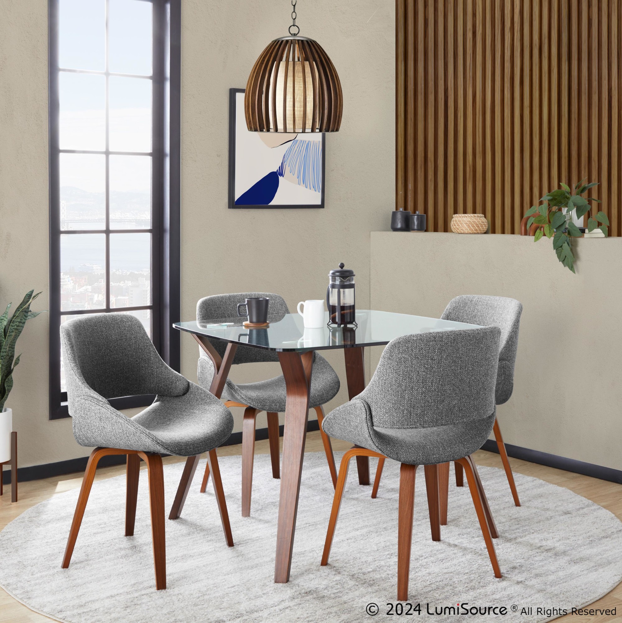 Folia Mid-Century Modern Walnut and Glass Dining Set (5 Piece) 1 Folia Mid-Century Modern Walnut and Glass Dining Set (5 Piece)