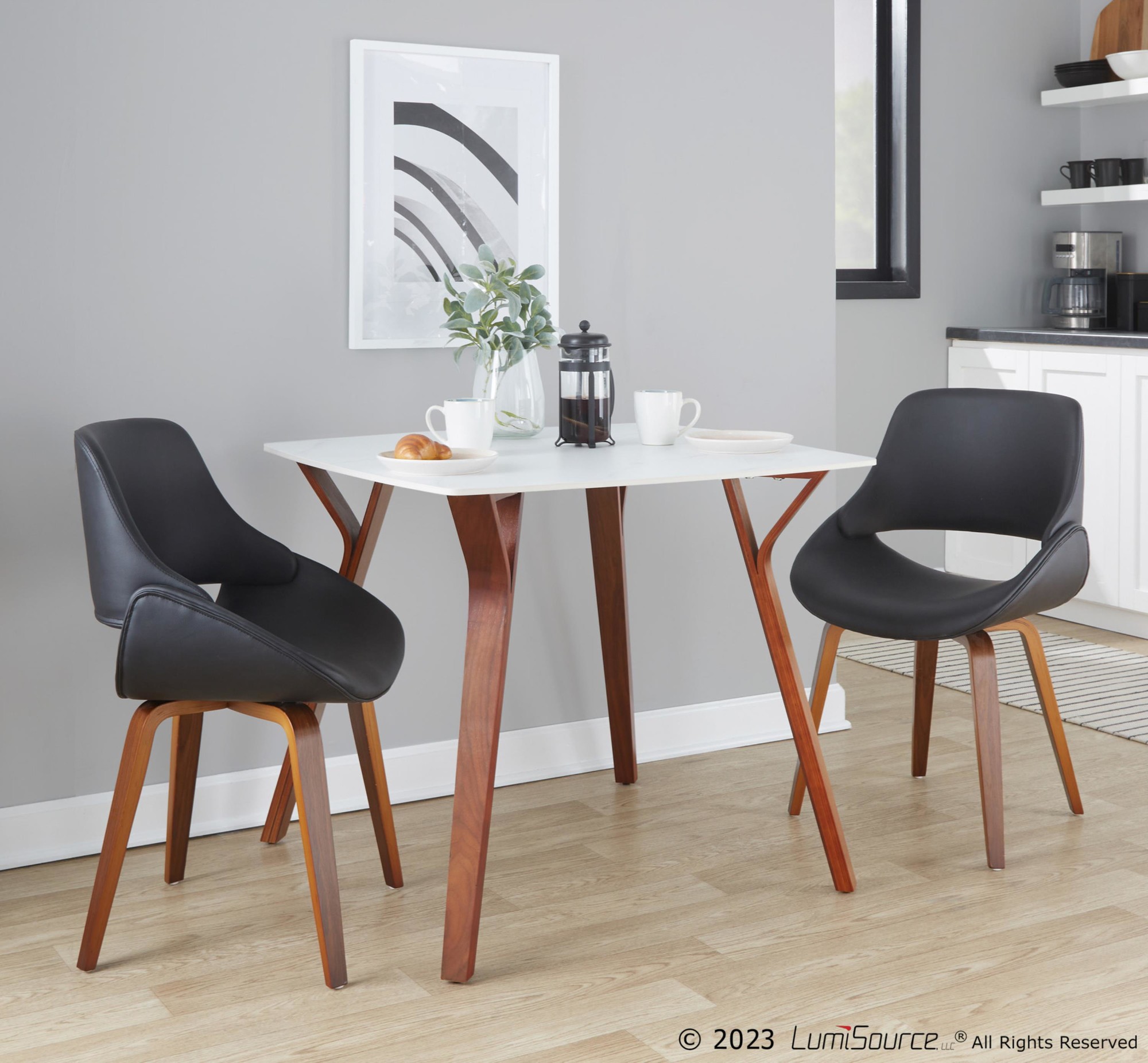 Folia Mid-Century Modern Walnut and White Marble Dinette Table 2 Folia Mid-Century Modern Walnut and White Marble Dinette Table - Image 2