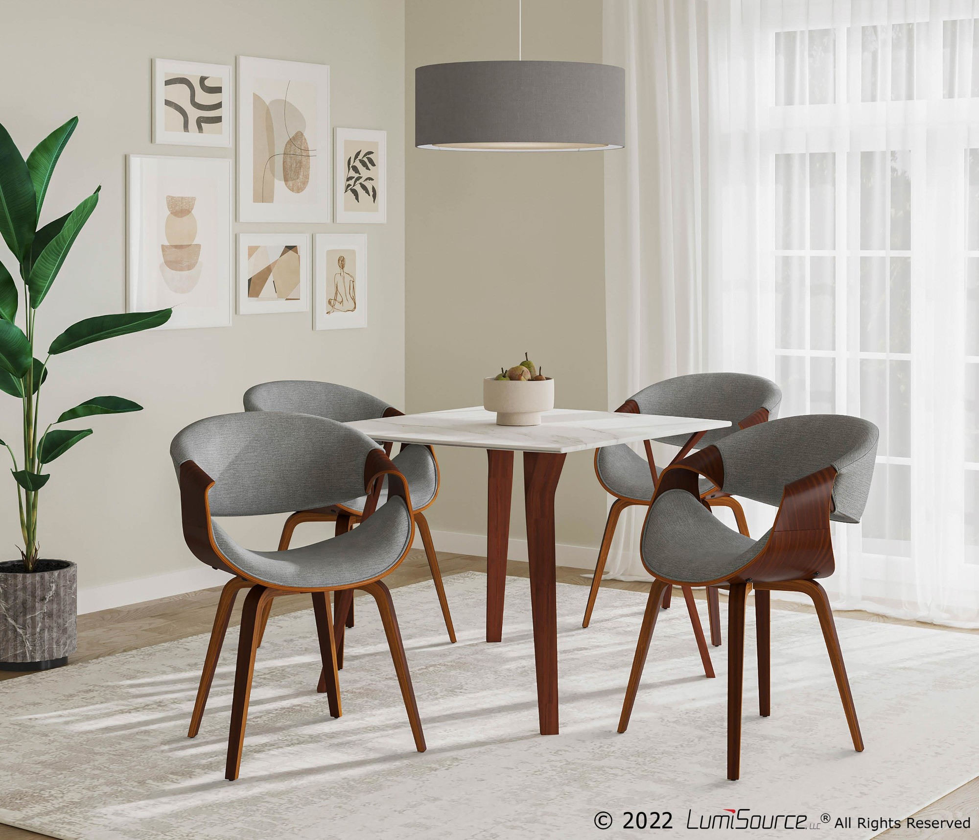 Folia Mid-Century Modern Walnut and White Marble Dinette Table 1 Folia Mid-Century Modern Walnut and White Marble Dinette Table