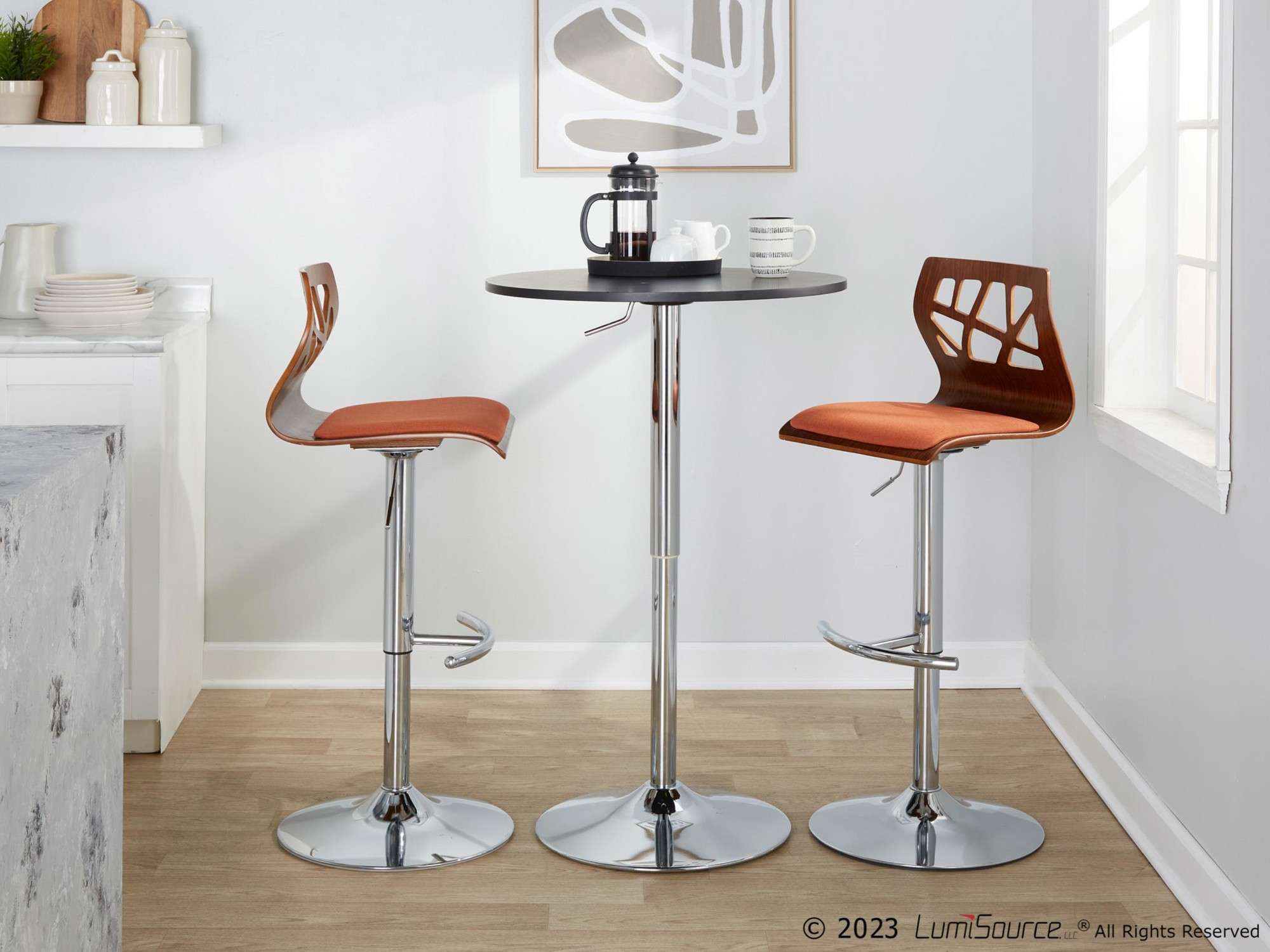 Folia Orange Mid-Century Modern Swivel Adjustable Barstool (Set of 2) 3 Folia Orange Mid-Century Modern Swivel Adjustable Barstool (Set of 2) - Image 3