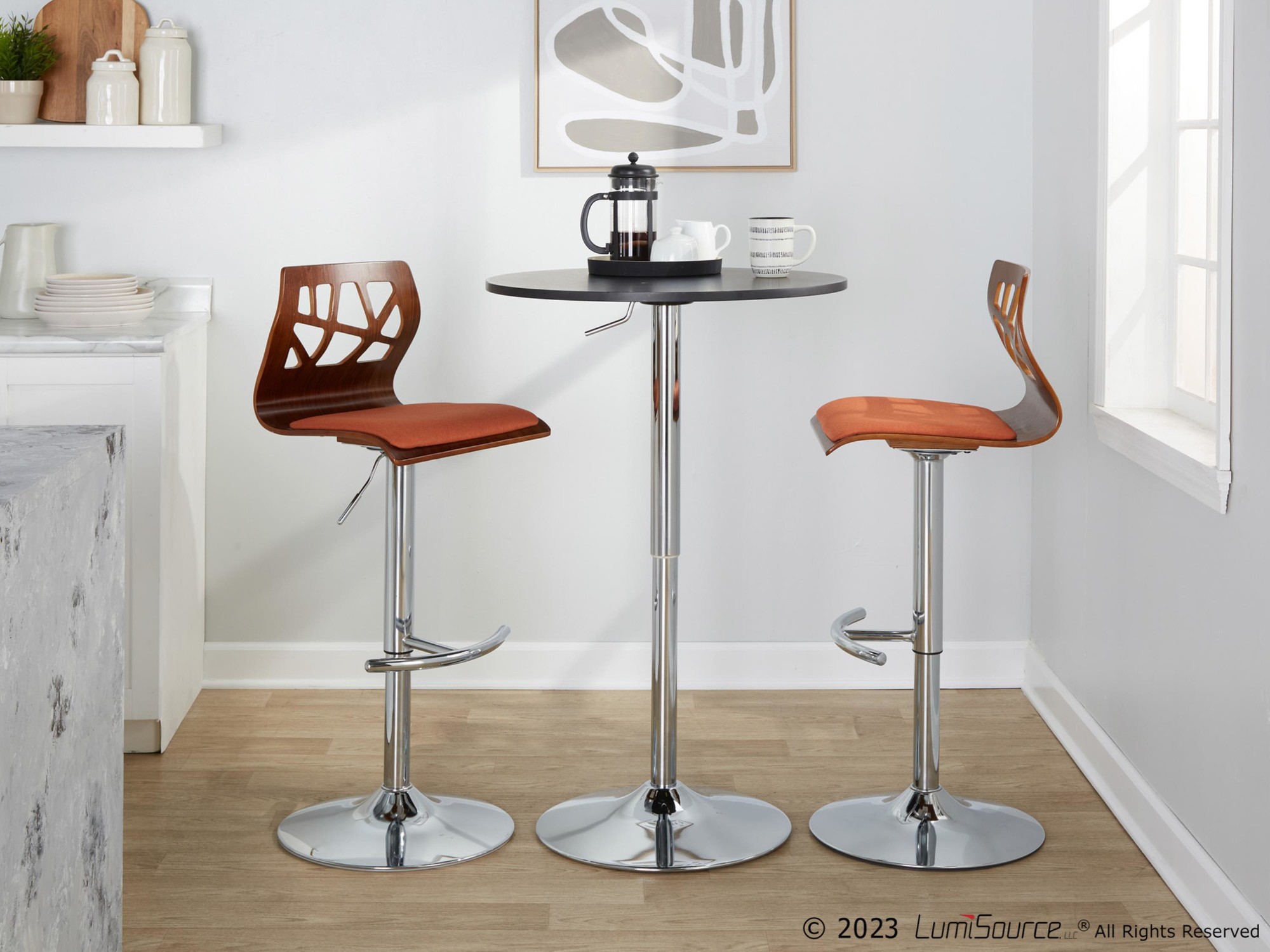 Folia Orange Mid-Century Modern Swivel Adjustable Barstool (Set of 2) 4 Folia Orange Mid-Century Modern Swivel Adjustable Barstool (Set of 2) - Image 4