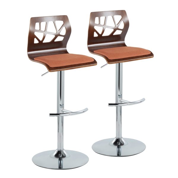 Folia Orange Mid Century Modern Swivel Adjustable Barstool Set of 2 4