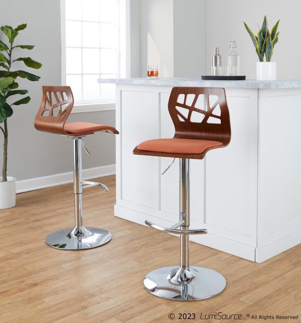 Folia Orange Mid Century Modern Swivel Adjustable Barstool Set of 2