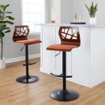 Folia Orange Mid-Century Modern Swivel Barstool Black Metal (Set of 2)