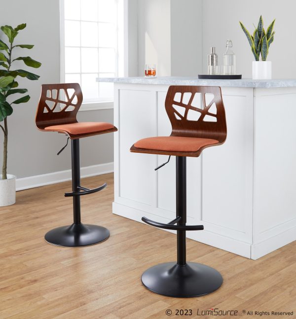 Folia Orange Mid Century Modern Swivel Barstool Black Metal Set of 2 1