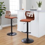 Folia Orange Mid-Century Modern Swivel Barstool Black Metal (Set of 2)