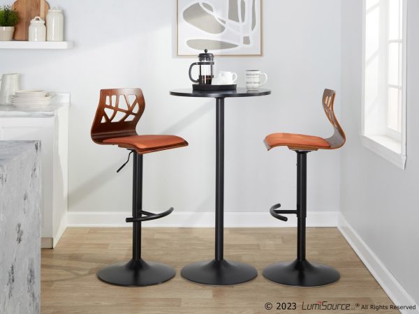 Folia Orange Mid Century Modern Swivel Barstool Black Metal Set of 2 2