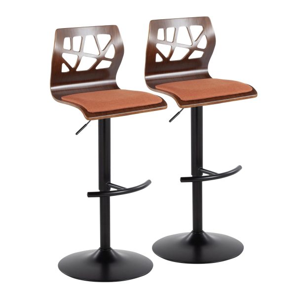Folia Orange Mid Century Modern Swivel Barstool Black Metal Set of 2 4
