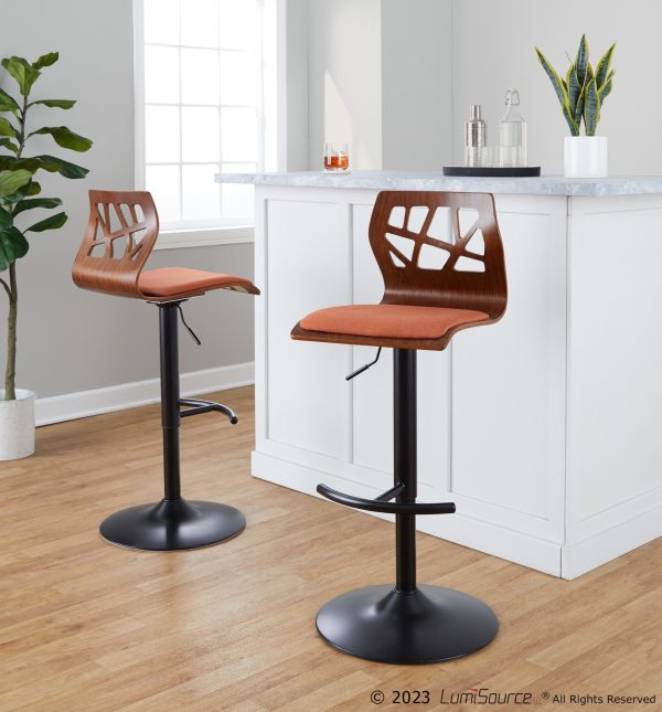 Folia Orange Mid Century Modern Swivel Barstool Black Metal Set of 2
