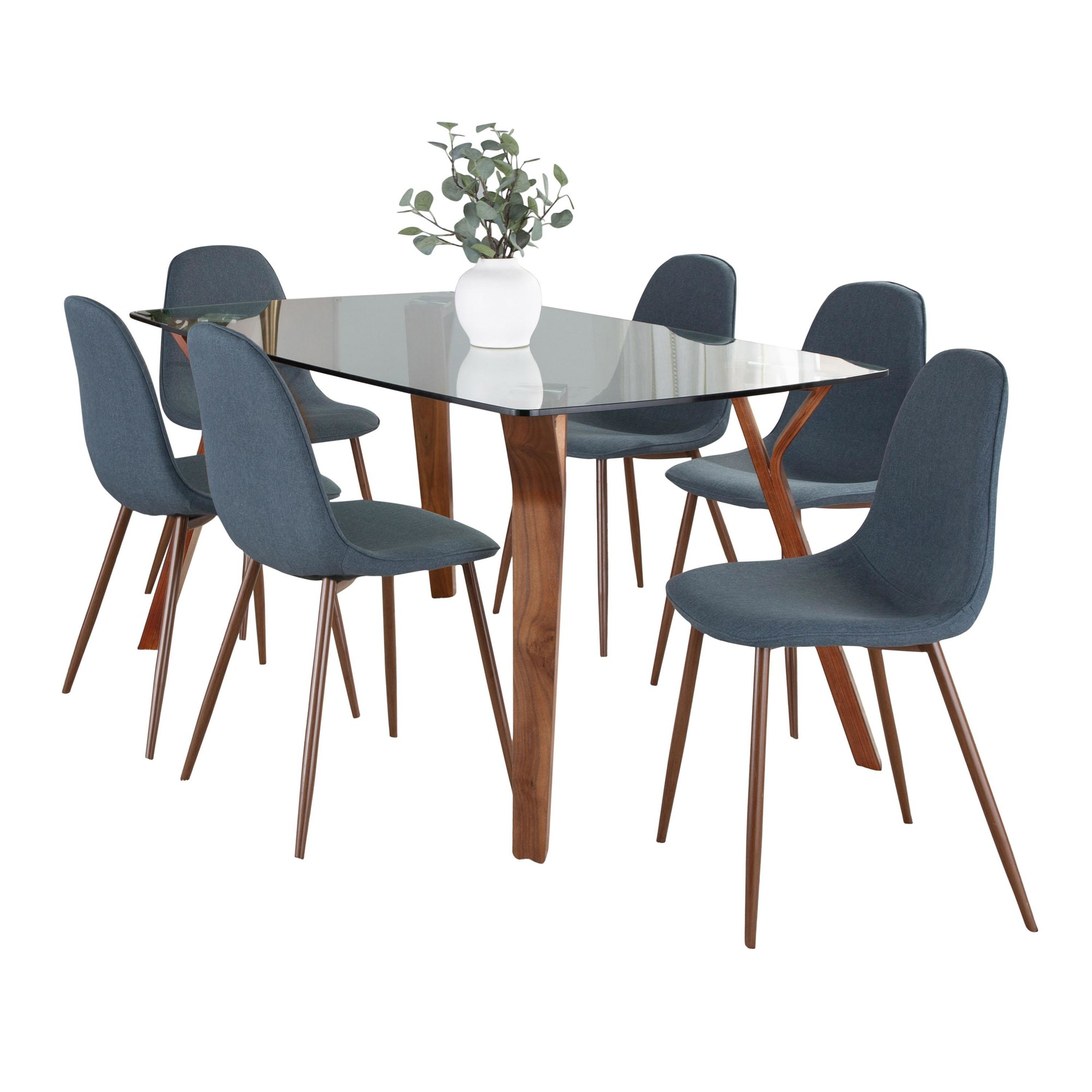 Folia Pebble Mid-Century Modern Walnut and Blue Dining Set 2 Folia Pebble Mid-Century Modern Walnut and Blue Dining Set - Image 2