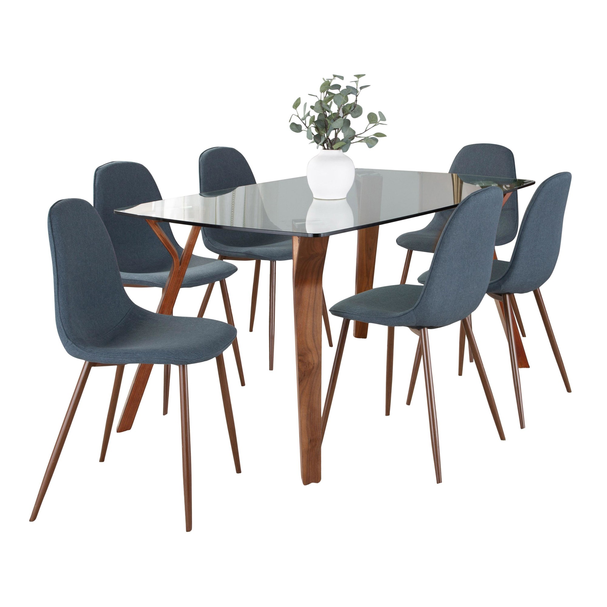 Folia Pebble Mid-Century Modern Walnut and Blue Dining Set 3 Folia Pebble Mid-Century Modern Walnut and Blue Dining Set - Image 3