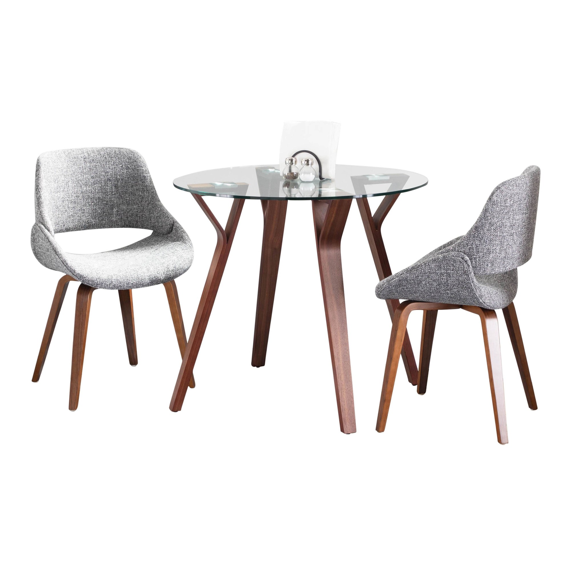 Folia Round Mid-Century Dining Set in Walnut, Clear Glass, and Grey Fabric by LumiSource (3 Piece) 3 Folia Round Mid-Century Dining Set in Walnut, Clear Glass, and Grey Fabric by LumiSource (3 Piece) - Image 3