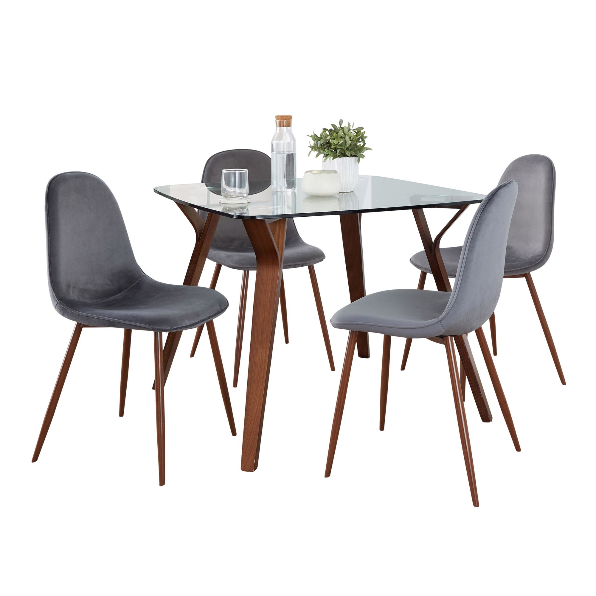 Folia Square Mid-Century Modern Dining Set Walnut and Grey (5 Piece) 2 Folia Square Mid-Century Modern Dining Set Walnut and Grey (5 Piece) - Image 2