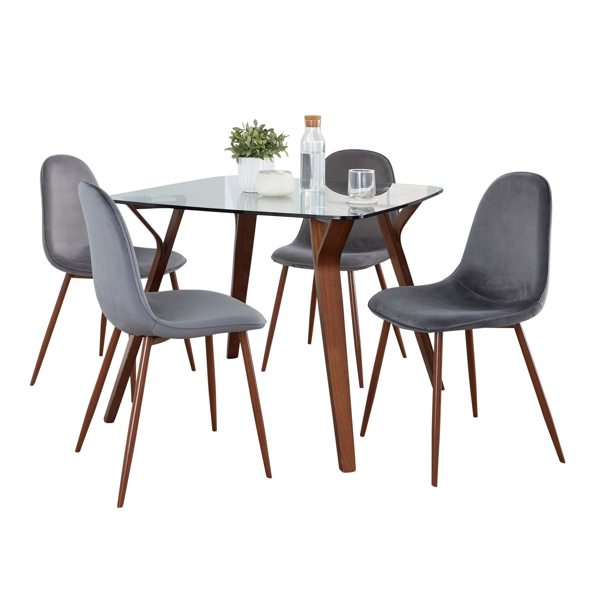 Folia Square Mid-Century Modern Dining Set Walnut and Grey (5 Piece) 3 Folia Square Mid-Century Modern Dining Set Walnut and Grey (5 Piece) - Image 3