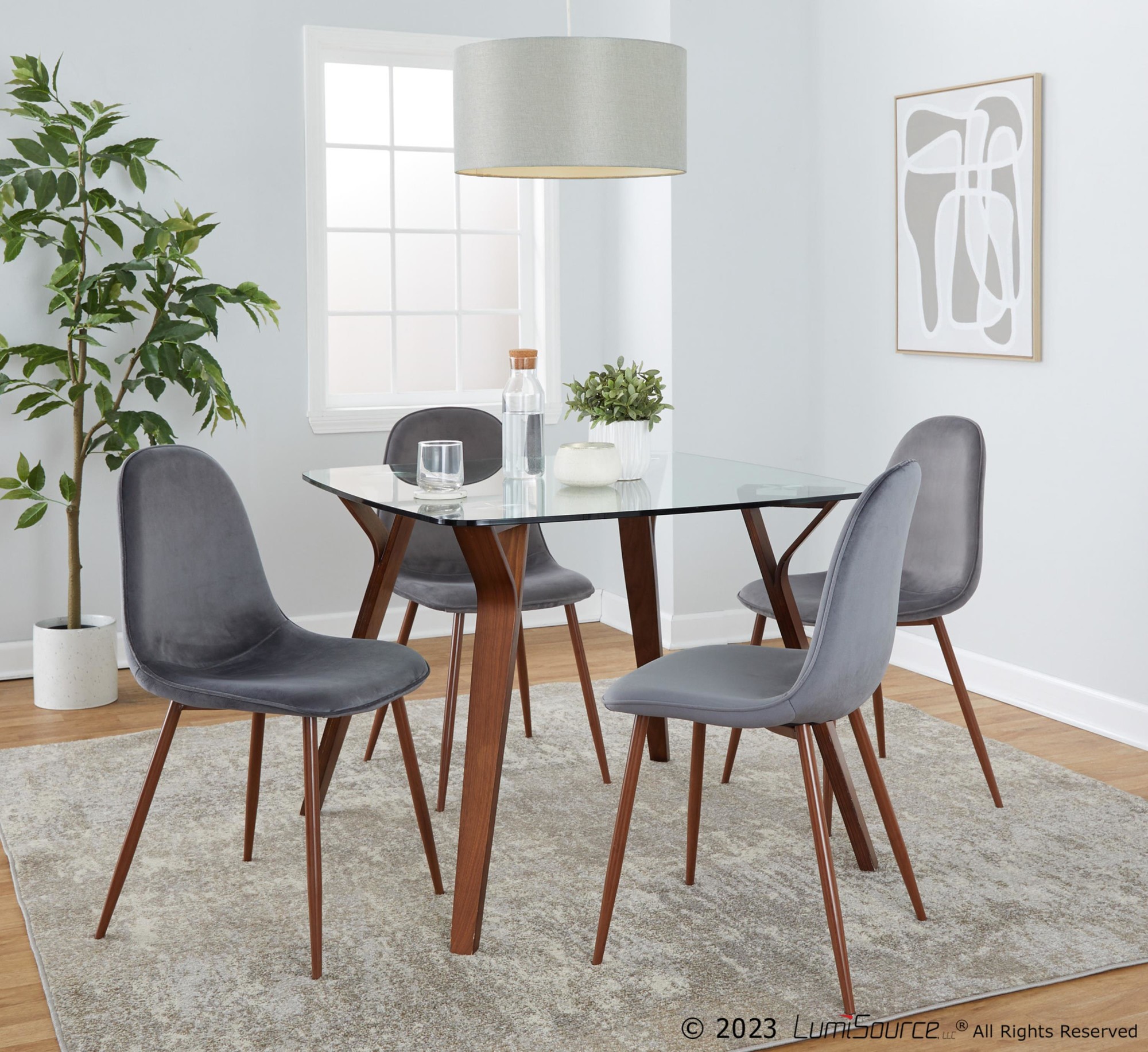 Folia Square Mid-Century Modern Dining Set Walnut and Grey (5 Piece) 1 Folia Square Mid-Century Modern Dining Set Walnut and Grey (5 Piece)
