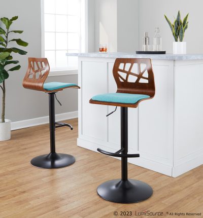 Folia Teal Mid-Century Modern Adjustable Swivel Barstool (Set of 2)