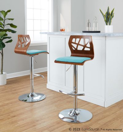 Folia Teal Mid-Century Modern Swivel Adjustable Barstool (Set of 2)