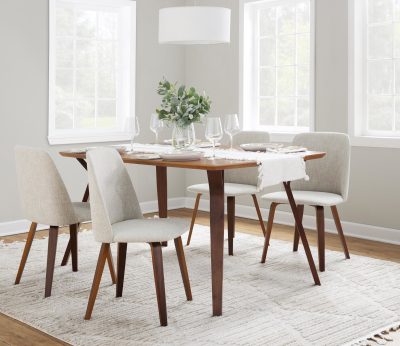 Folia-Toriano Mid-Century Modern Walnut and Beige Dining Set