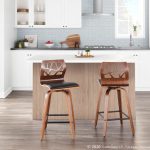 Folia Walnut Black Faux Leather Mid-Century Counter Stools (Set of 2) 18 Folia Walnut Black Faux Leather Mid-Century Counter Stools (Set of 2)