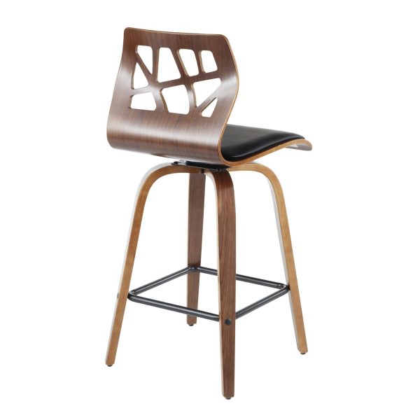 Folia Walnut Black Faux Leather Mid Century Counter Stools Set of 2 10