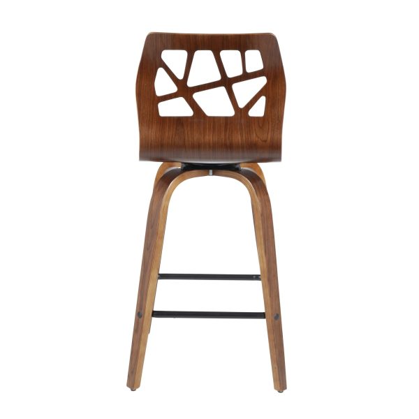 Folia Walnut Black Faux Leather Mid Century Counter Stools Set of 2 11