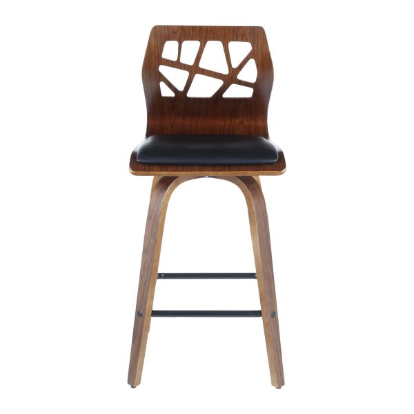 Folia Walnut Black Faux Leather Mid Century Counter Stools Set of 2 12