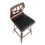 Folia Walnut Black Faux Leather Mid-Century Counter Stools (Set of 2) 30 Folia Walnut Black Faux Leather Mid-Century Counter Stools (Set of 2)