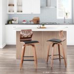 Folia Walnut Black Faux Leather Mid-Century Counter Stools (Set of 2) 19 Folia Walnut Black Faux Leather Mid-Century Counter Stools (Set of 2)
