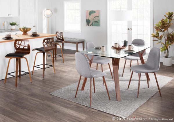 Folia Walnut Black Faux Leather Mid Century Counter Stools Set of 2 5
